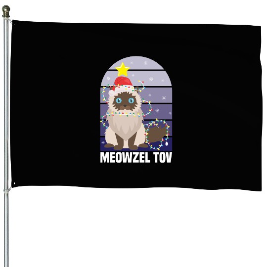 Meowzel Tov Hanukkah Black Cat Christmas Lights House Flags