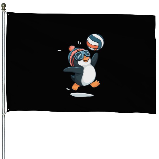Penguin Playing Volleyball With Goggles And Hat House Flags