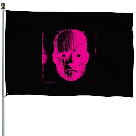 Sad Weird Face Pink House Flags