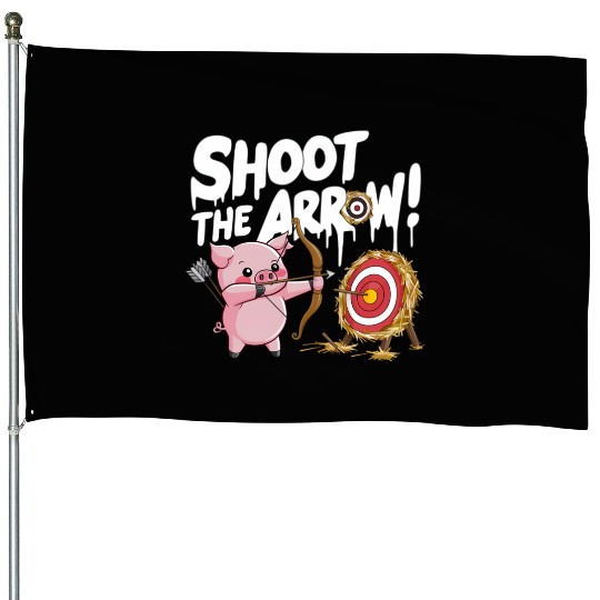 A pink piglet aiming a bow an arrow House Flags