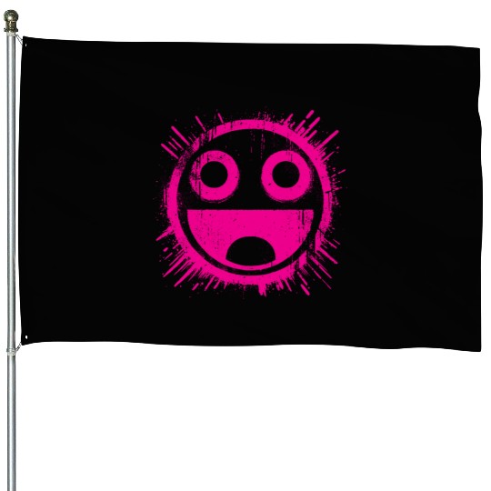 Pink Joyful Face House Flags