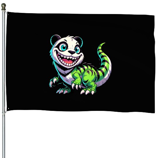 Quirky dino T-Rex panda mythical creature fantasy House Flags