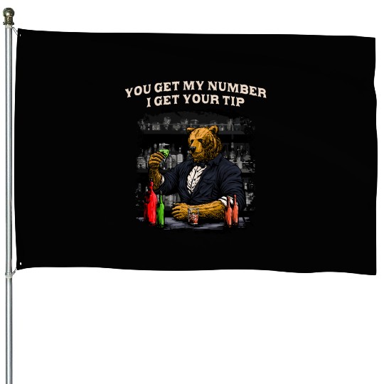 Get My Number I Get Your Tip Funny Bartender Humor House Flags