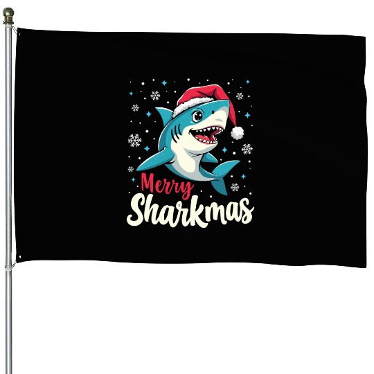 Merry Sharkmas Santa Shark House Flags