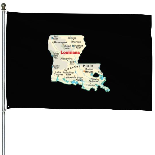 Louisiana map image of state. House Flags
