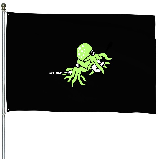 Two Octopus Kraken Squid Guitar Flute 2 Band Team House Flags