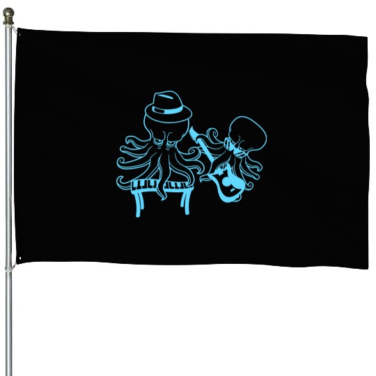 Two Octopus Kraken Squid Guitar Keyboard Band Team House Flags