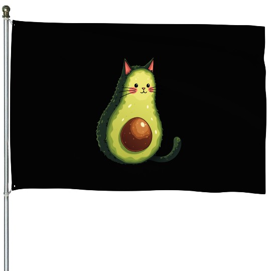 Cute Kawaii Avocado Cat House Flags