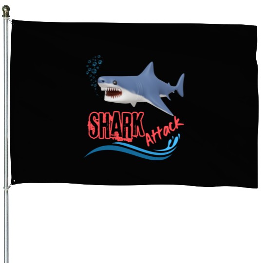 A different unique colorful shark attack design House Flags