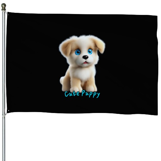 Adorable Blue-Eyed Puppy House Flags