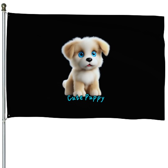 Adorable Blue-Eyed Puppy House Flags
