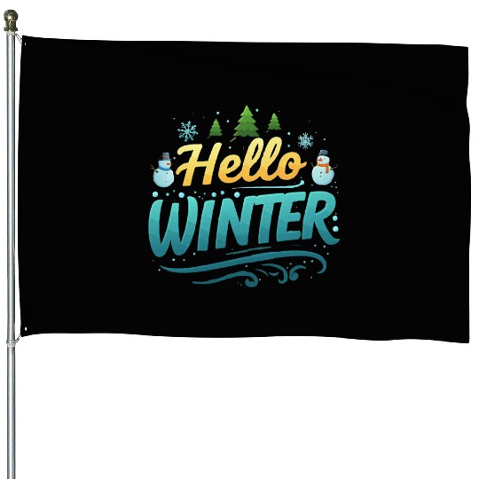 Hello Winter typography vector illustration House Flags