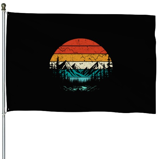 Retro Sunset Mountains Nature Outdoor Hiking House Flags