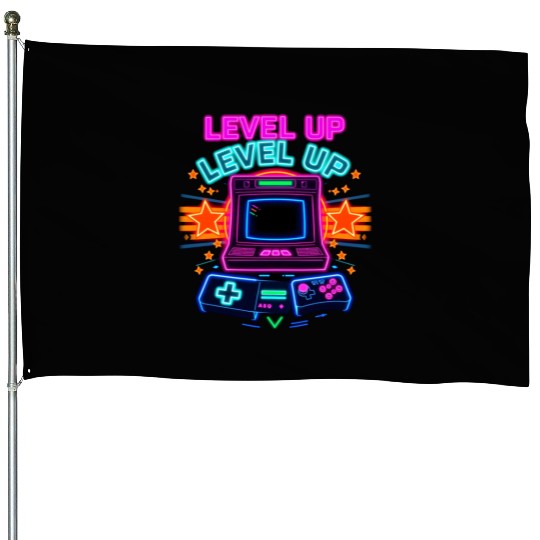 Neon Arcade Glory: Level Up House Flags