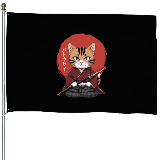 Neko Battousai Samurai Cat Classic House Flags