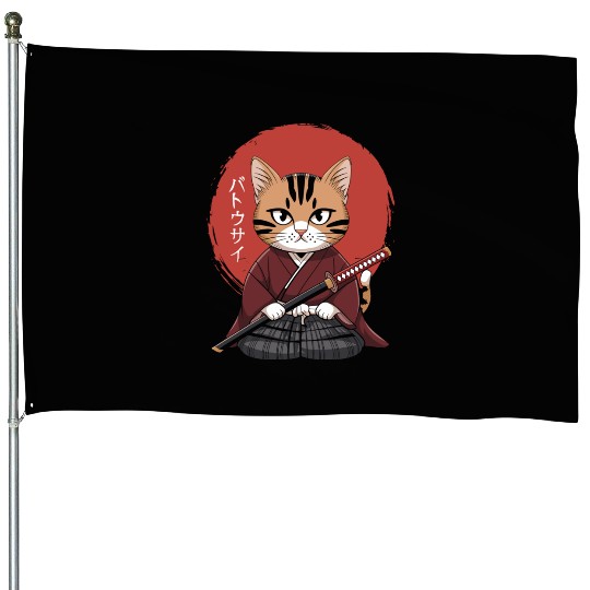 Neko Battousai Samurai Cat Classic House Flags