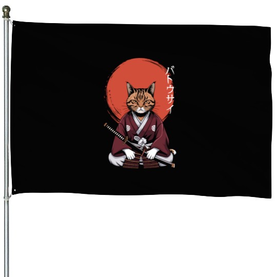 Neko Battousai Samurai Cat Classic House Flags