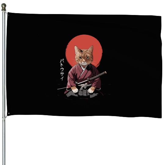 Neko Battousai Samurai Cat Classic House Flags