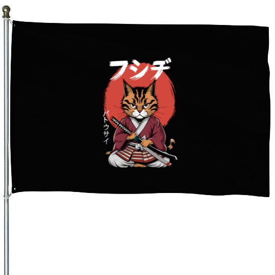 Neko Battousai Samurai Cat Classic House Flags