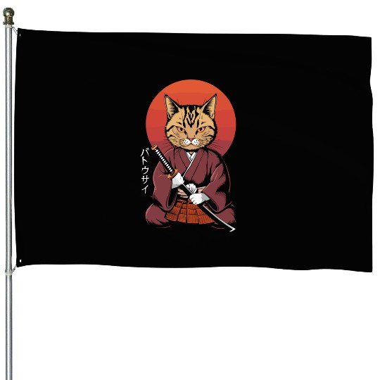 Neko Battousai Samurai Cat Classic House Flags