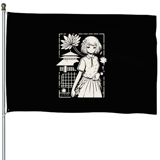 Japan: Sakura Girl Cartoon House Flags