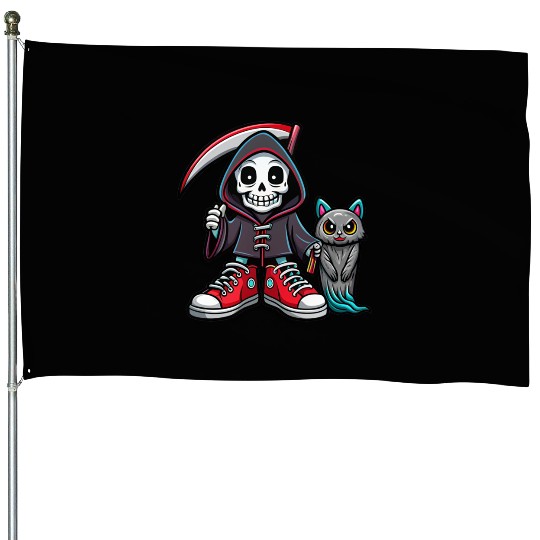 A colorful cartoon death skeleton House Flags