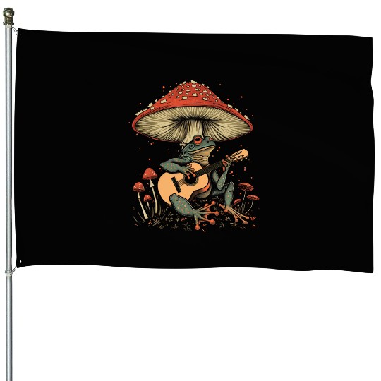 Cottagecore Aesthetic Frog Guitar Mushroom Goblinc House Flags