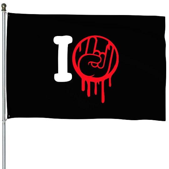 I Love Heavy Metal Hard Rock Music Graffiti Heart House Flags