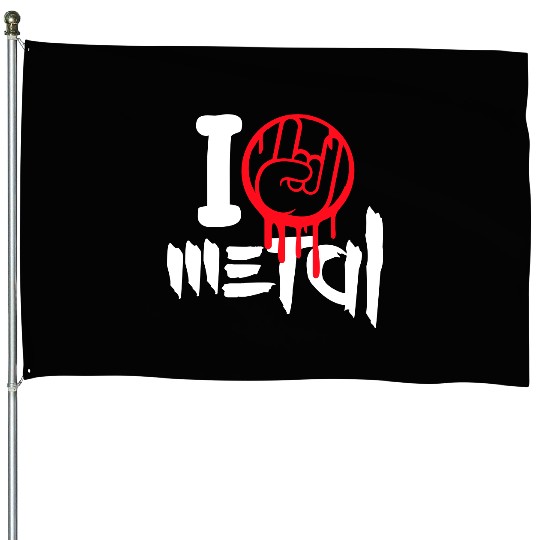 I Love Heavy Metal Hard Rock Music Graffiti Heart House Flags