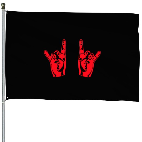 Two heavy metal hard rock horn finger hand gesture House Flags