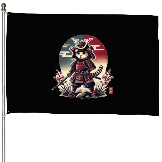 Samurai Cat: Vintage Ukiyo-e Warrior Art House Flags