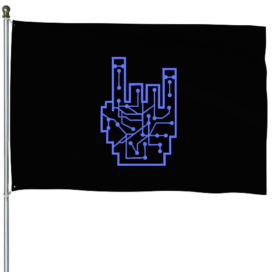 Heavy metal nerd electronic circuits hand gesture House Flags