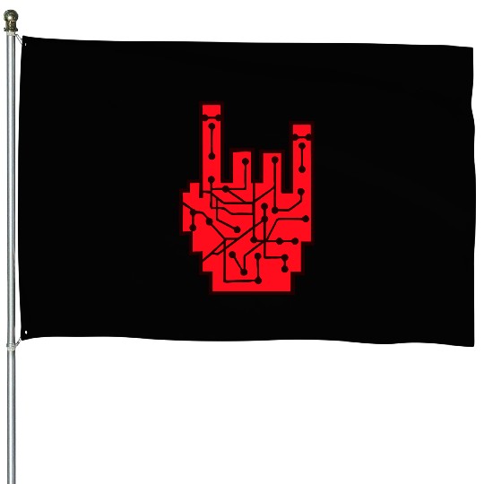 Heavy metal nerd electronic circuits hand gesture House Flags