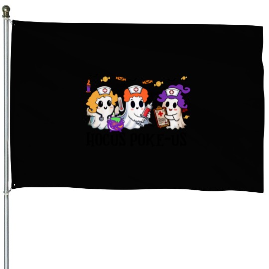 Hocus Poke us Witch Nurse Halloween House Flags