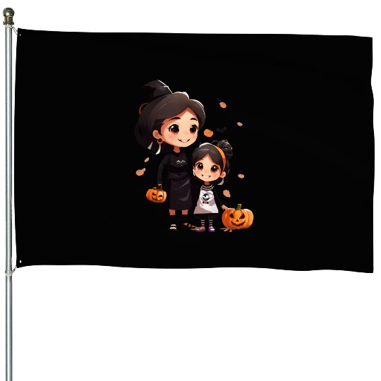 Mother and Daughter Halloween Trick-or-Treat Fun House Flags