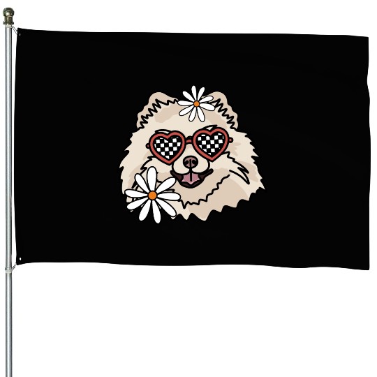 Pomeranian Retro Dog House Flags