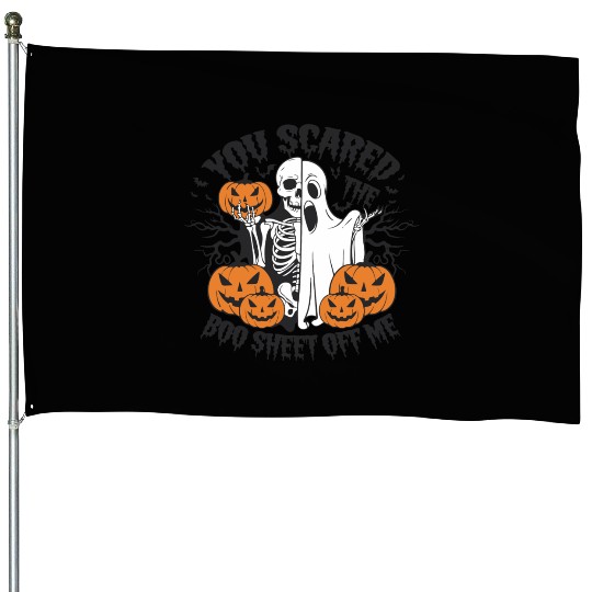 A skeleton with a Halloween costume on it House Flags