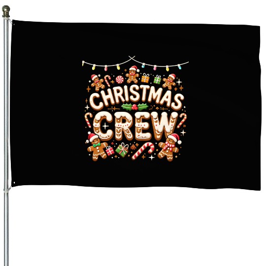 Gingerbread Christmas Crew with Candy and Gifts House Flags