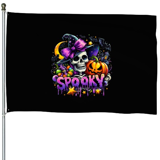 Halloween Spooky Season Witch Skeleton House Flags