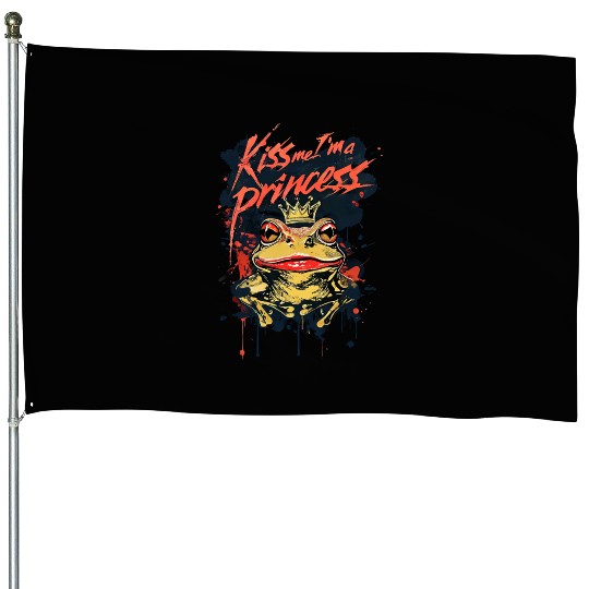 Kiss Me I'm A Princess Funny Frog Toad House Flags