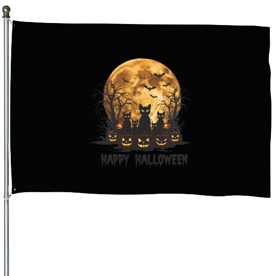 Midnight Cats: Spooky Halloween Night House Flags