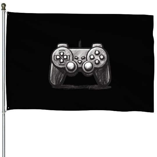 Gamer Controller Cartoon Charcoal Gaming Art 3 House Flags