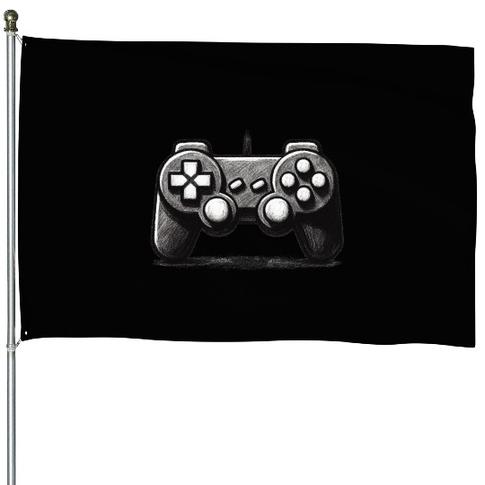 Gamer Controller Cartoon Charcoal Gaming Art 1 House Flags