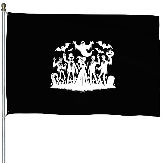 Fun Halloween Party With Zombies And Ghosts House Flags