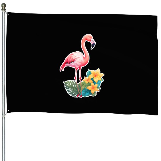 Tropical Flamingo with Floral Elegance House Flags