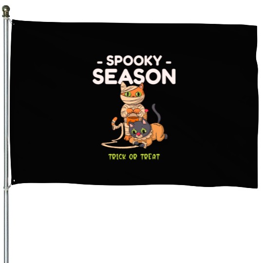 Spooky Seasons Trick or Treat Cat Mummy House Flags