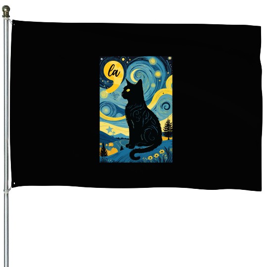 Halloween Starry Night Black Cat Comma La Harris House Flags