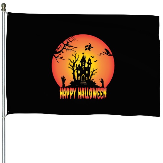 Happy Halloween Vector Typography Graphics House Flags