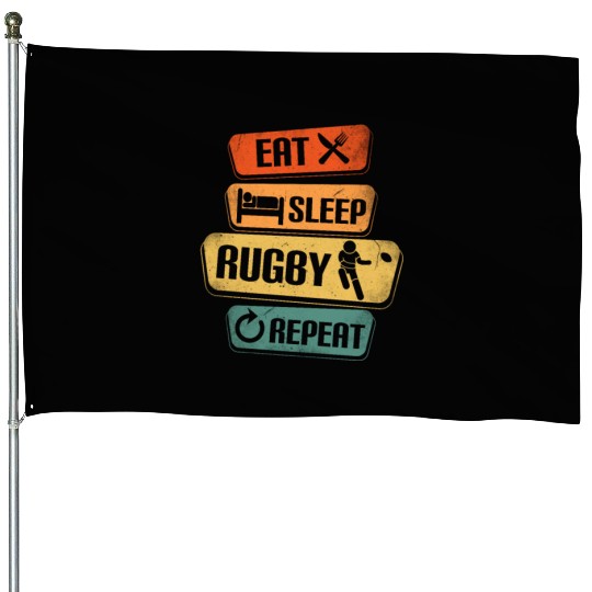 Eat Sleep Rugby Repeat Funny Rugby Player House Flags