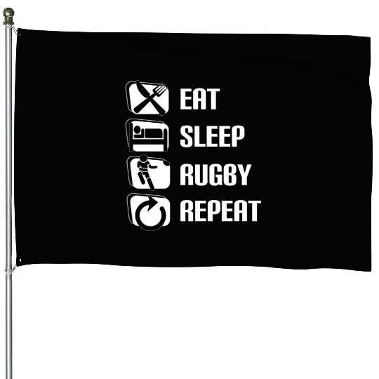 Eat Sleep Rugby Repeat Funny Rugby Player House Flags